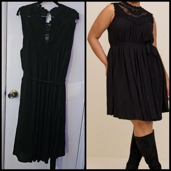 torrid Dresses & Skirts - Torrid Mini Crinkle Gauze Crochet Dress Size 3 Boho Goth Dark Witchy Bohemian